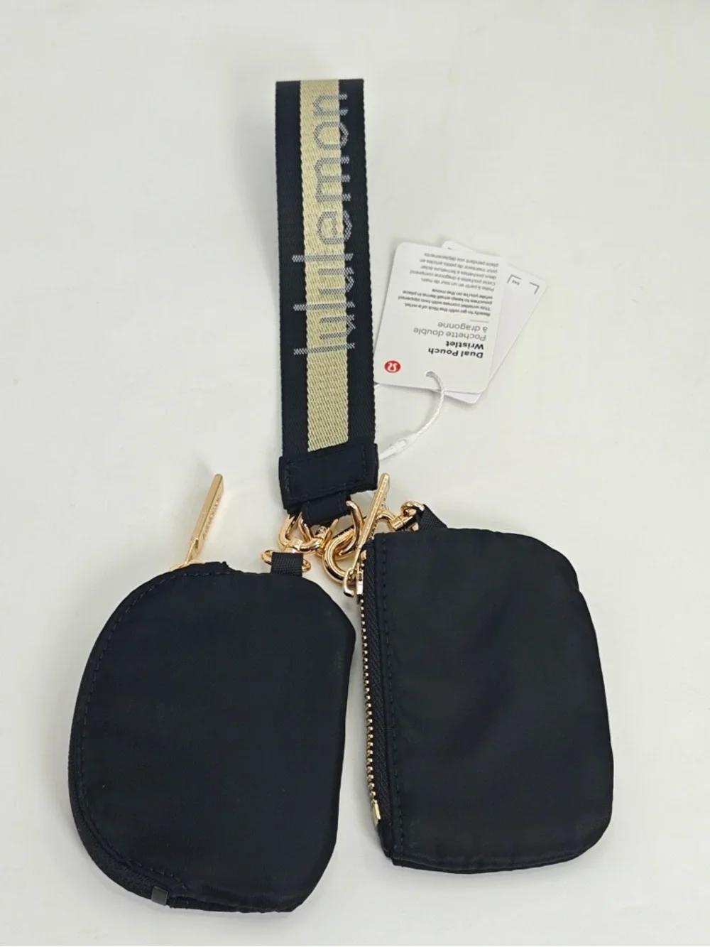 lululemon athletica Black Dual Pouch Key Ring with Gold Hardware